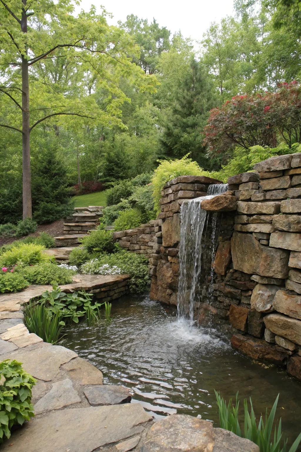 Natural stone waterfalls bring rustic grace.