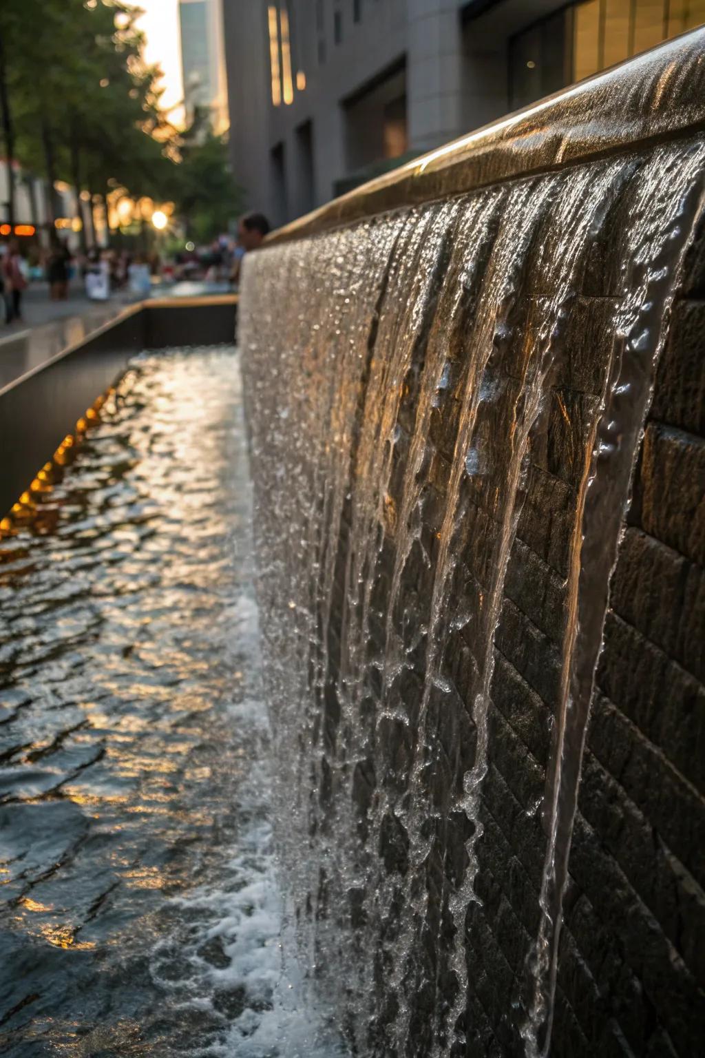 Metal waterfalls with textures offer unique reflections.