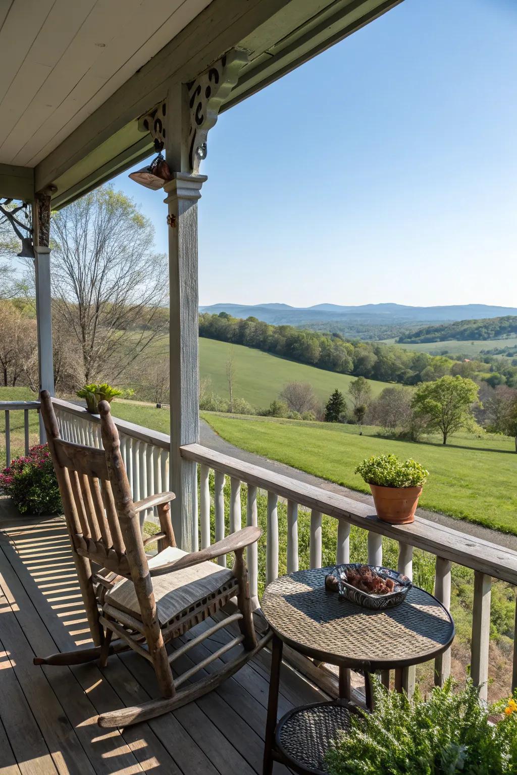 A porch that seamlessly blends with its scenic surroundings.