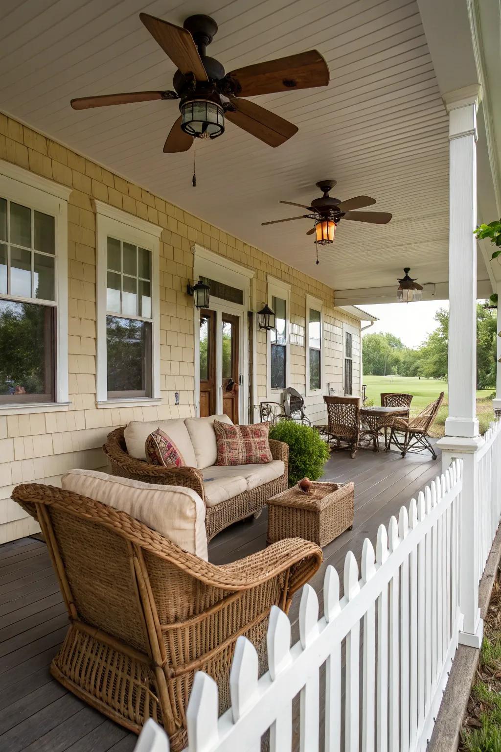 Ceiling fans for a breezy and comfortable porch experience.