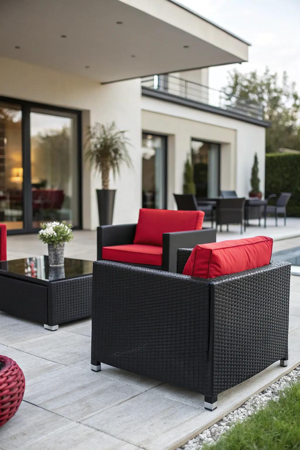 Achieve a modern aesthetic with a bold red and black color scheme.