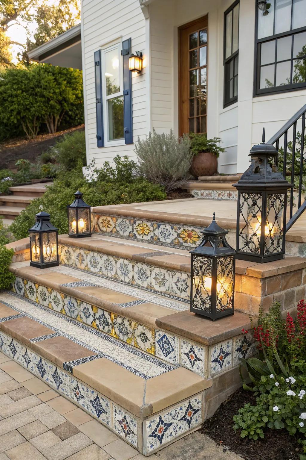 Elevate your stoop's style with elegant tile accents.