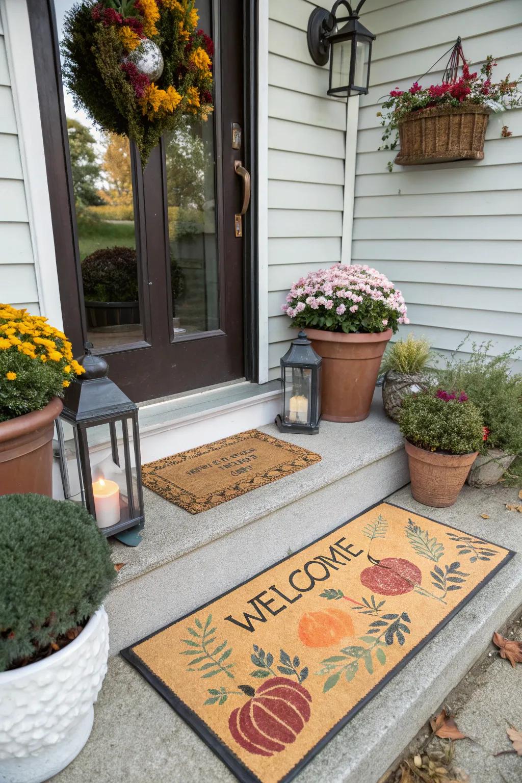 Add a personal touch with a welcoming doormat display.