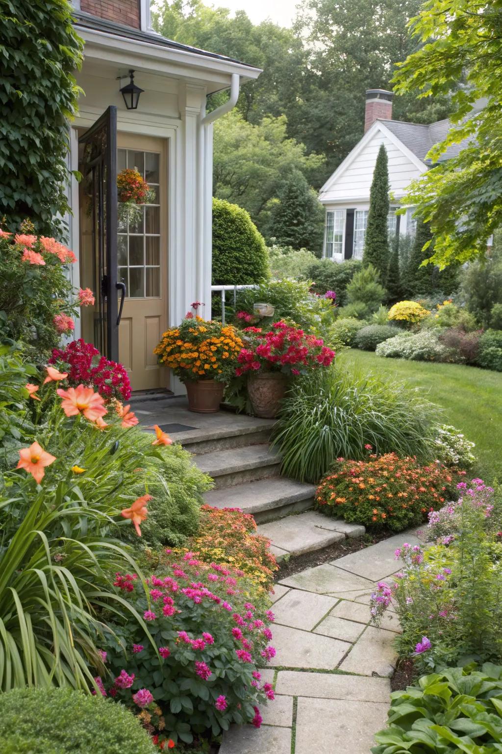 Create a welcoming entrance with lush landscaping around your stoop.