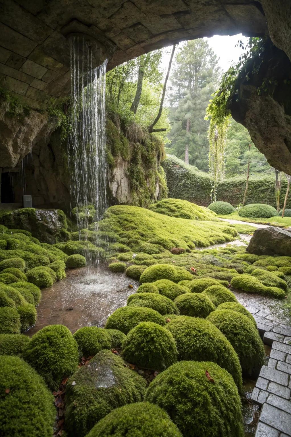 Soft, lush moss adds a touch of woodland magic to the grotto.