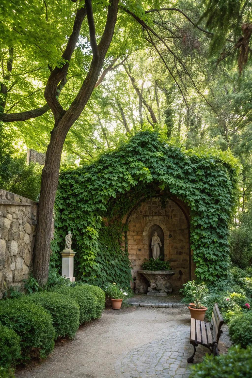 A living green wall offers privacy and a touch of nature to the grotto.