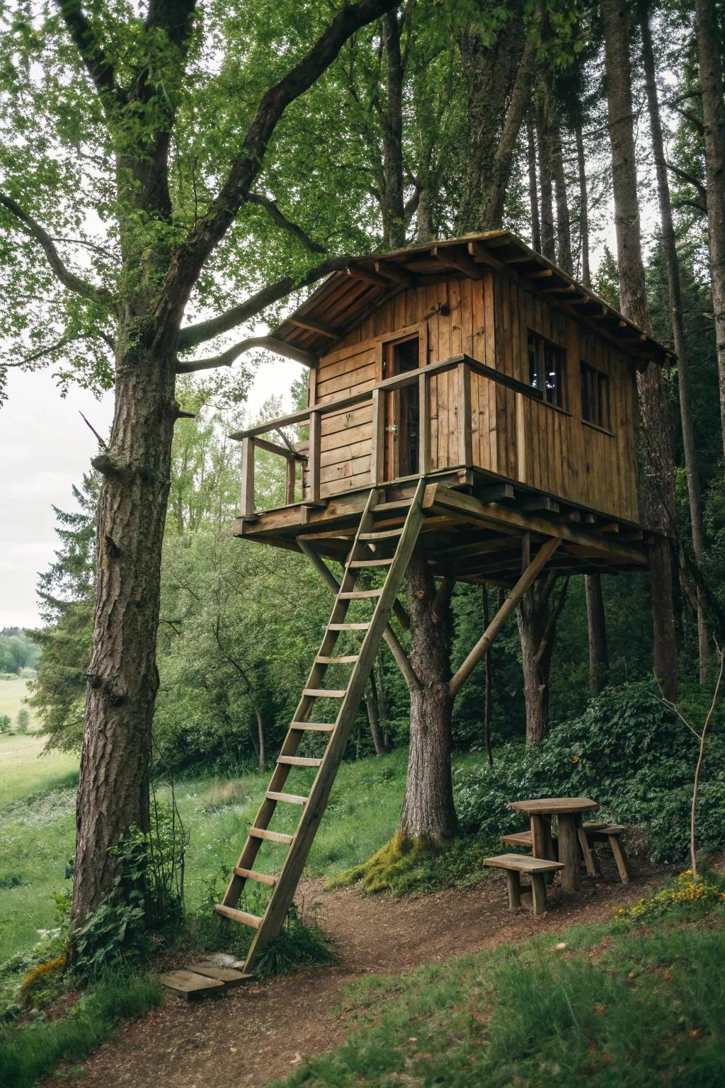 An elevated treehouse fort, perfect for imaginative play.