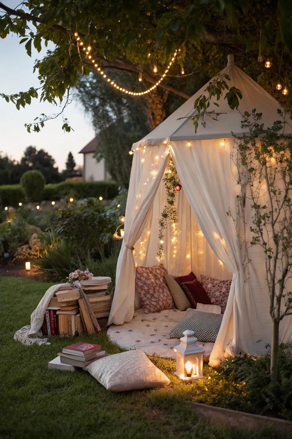 A cozy reading hideaway tucked away in the backyard.