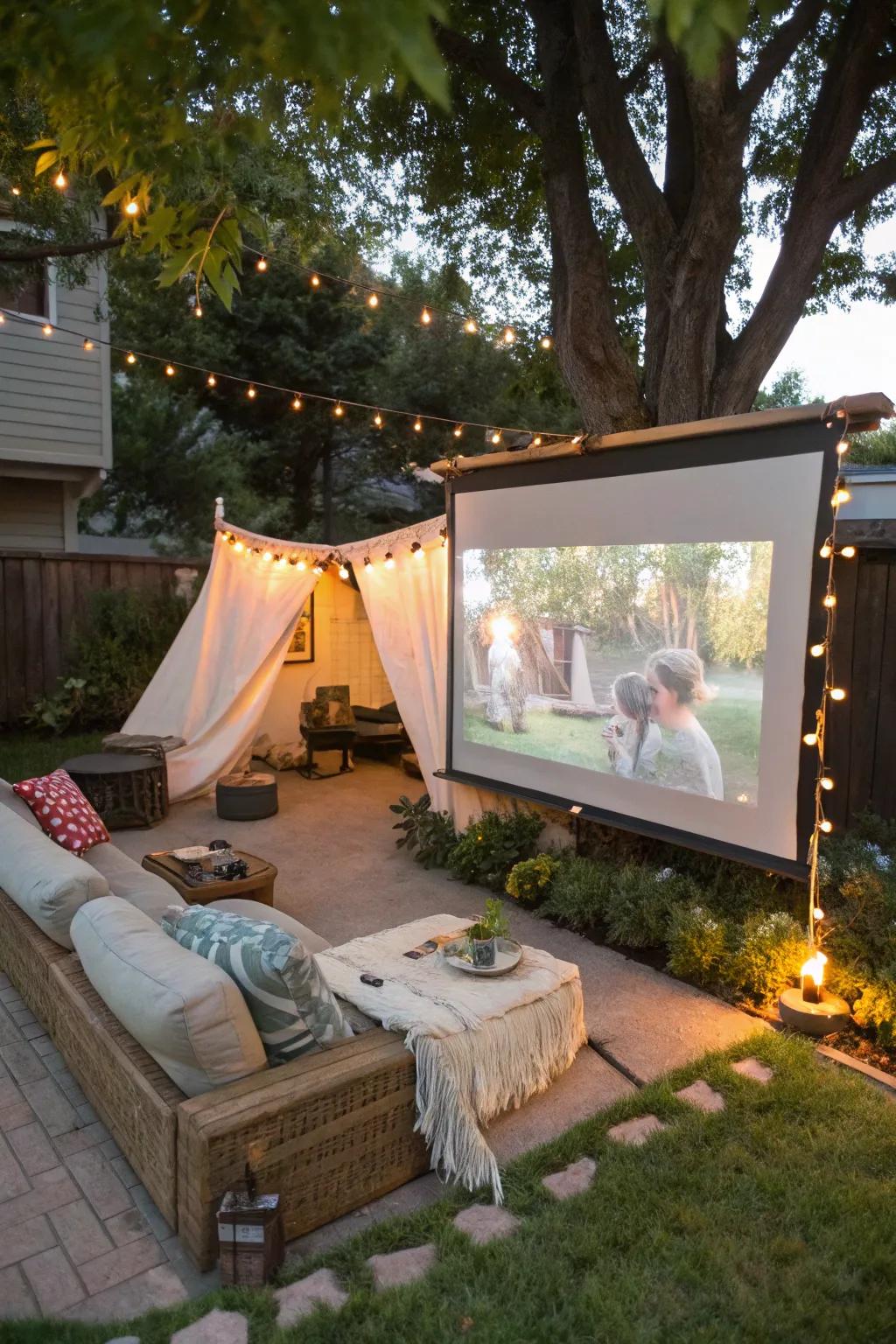 An outdoor theater fort for unforgettable movie nights.