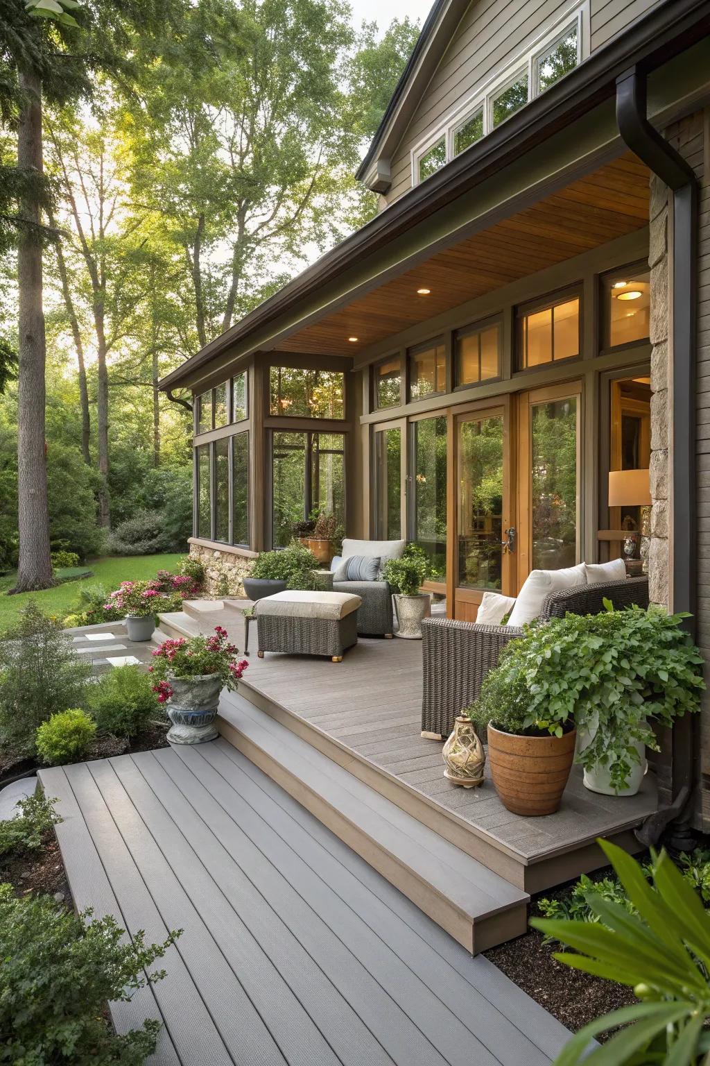 Integrate your porch with a garden room for a unified space.
