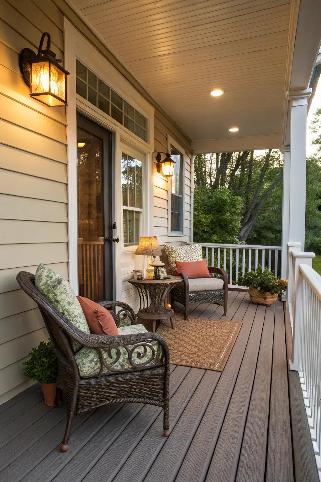 Enjoy a relaxing seating area on your composite decked porch.