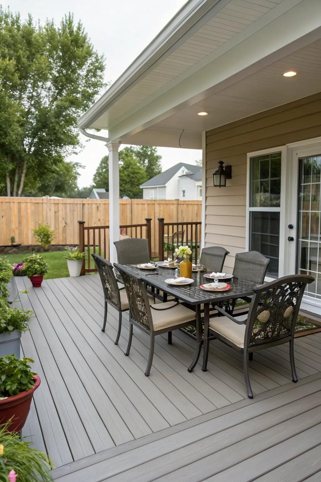 Dine al fresco on your beautifully decked porch.