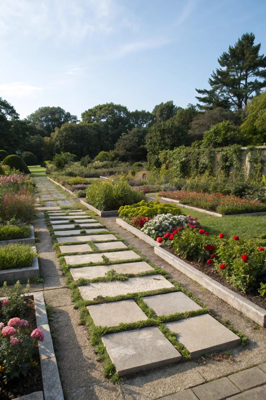 Geometric shapes create a sleek, modern garden layout.
