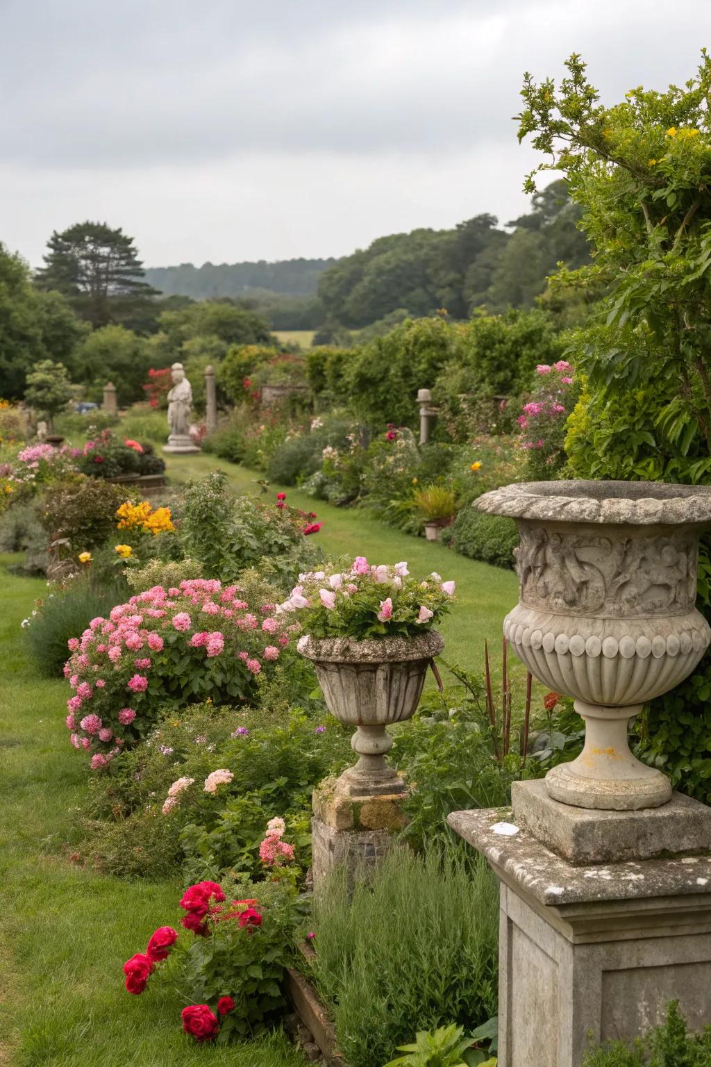 Vintage features subtly enhance a contemporary garden design.