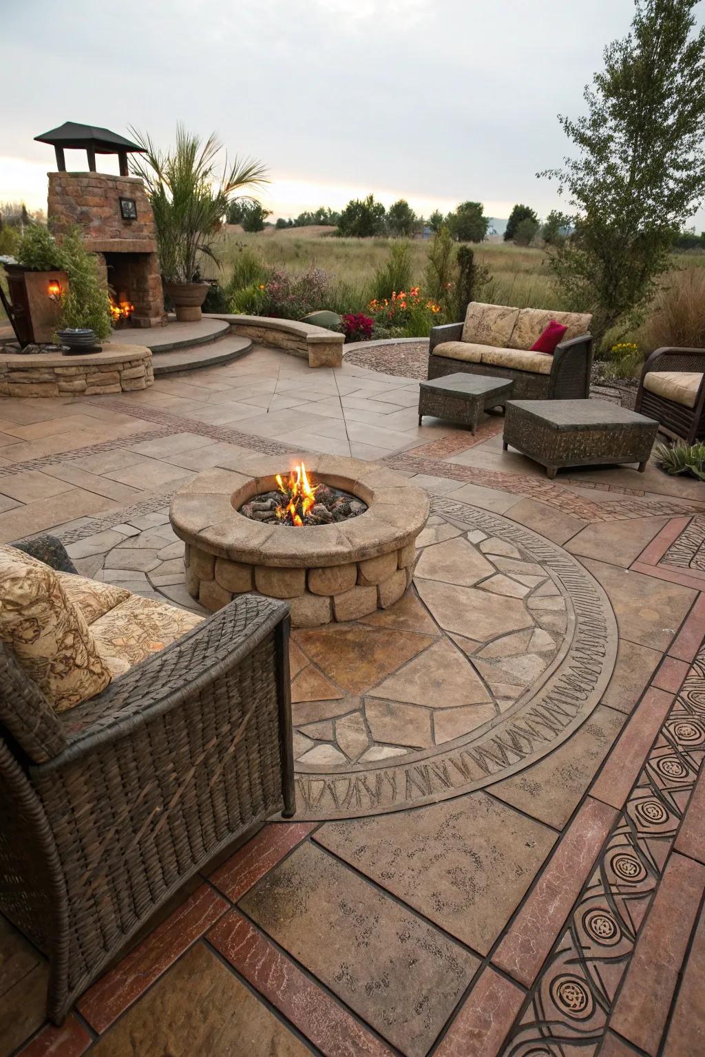An eclectic mix of patterns and textures creates a unique patio experience.
