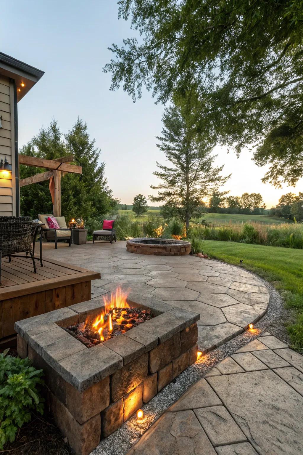 Eco-friendly materials add sustainability and character to the patio.