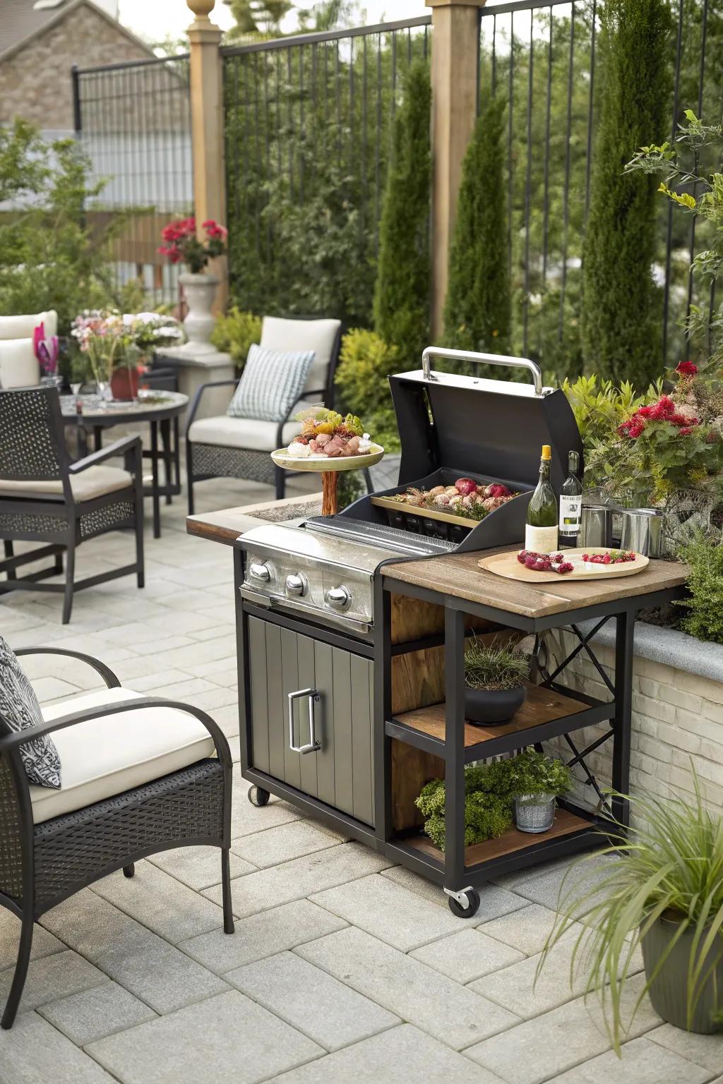 Stay refreshed with a grill table that includes a cooler section.