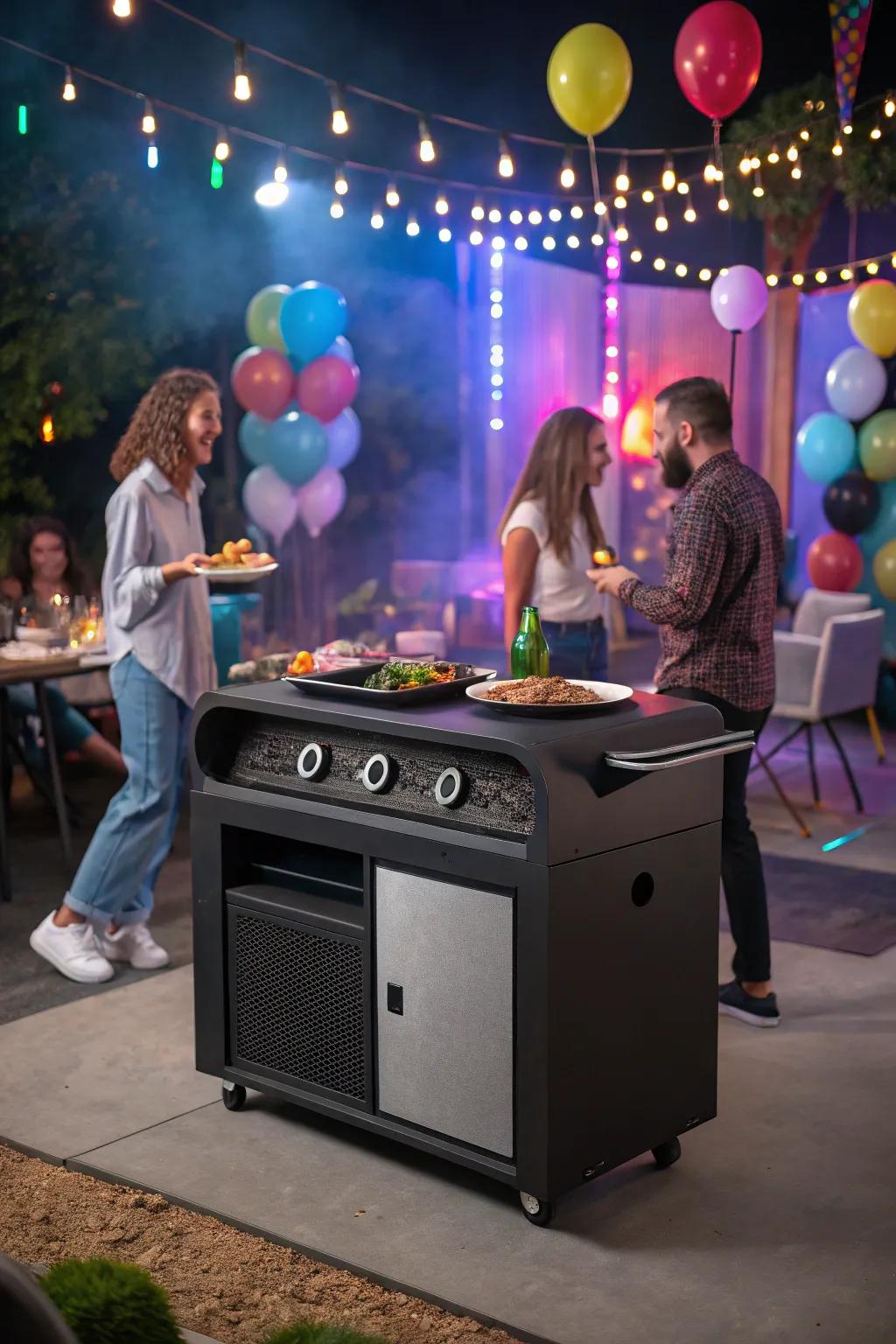 Built-in speaker grill table to enhance parties.