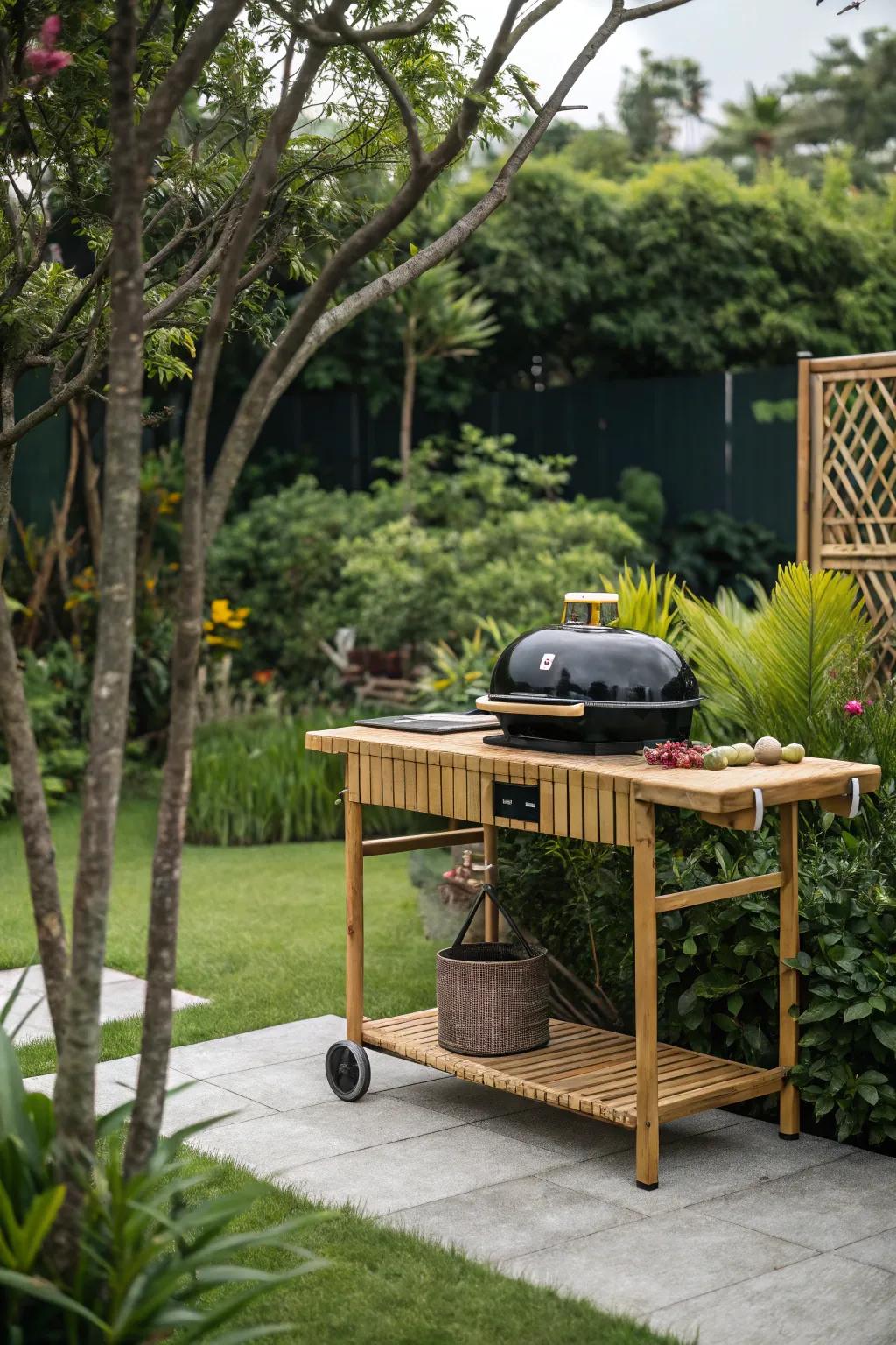 Sustainable and aesthetic bamboo grill table.