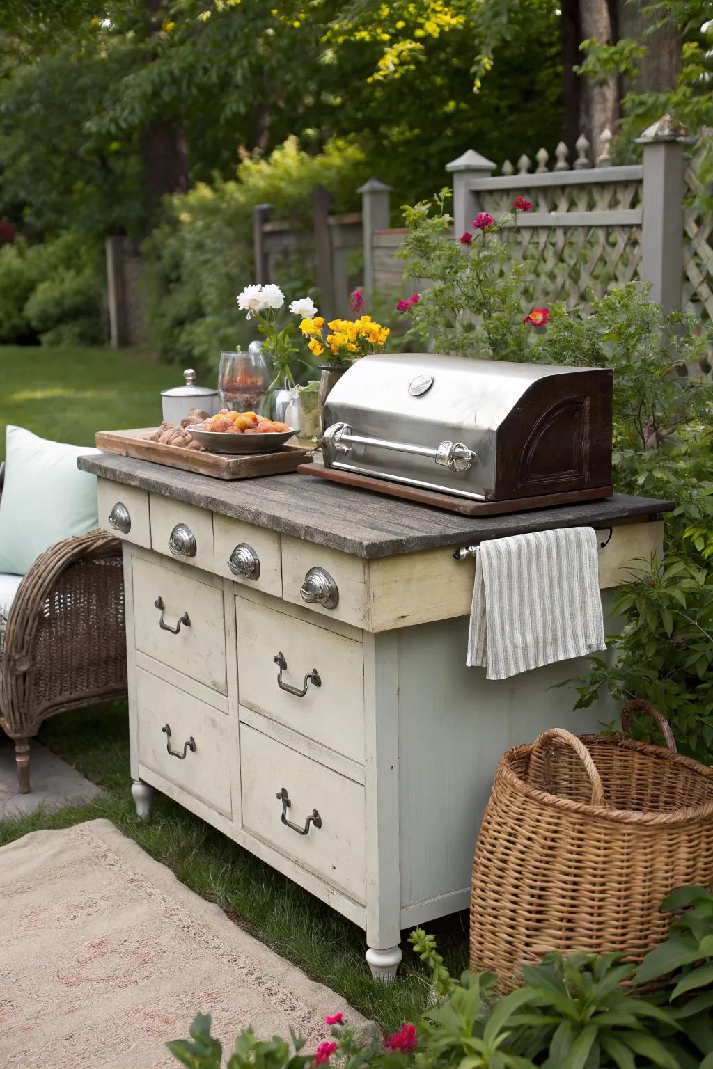 Transform vintage pieces into distinctive grill tables.
