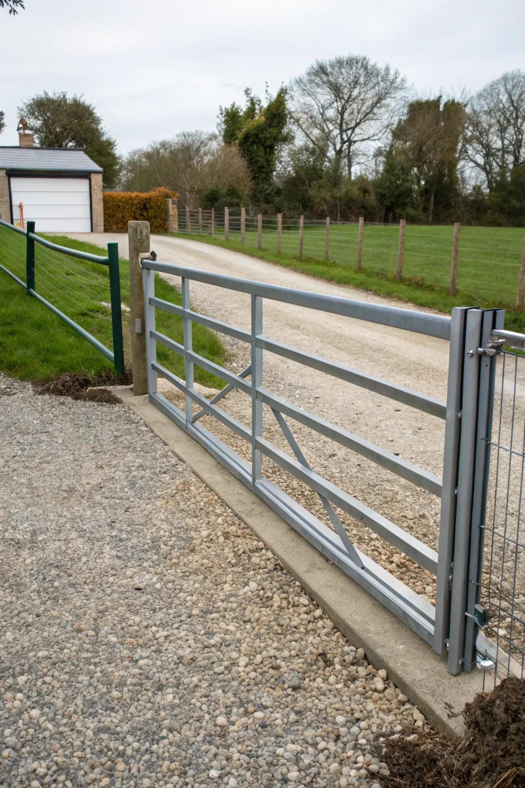 Sliding gate maximizing space with elegant design.