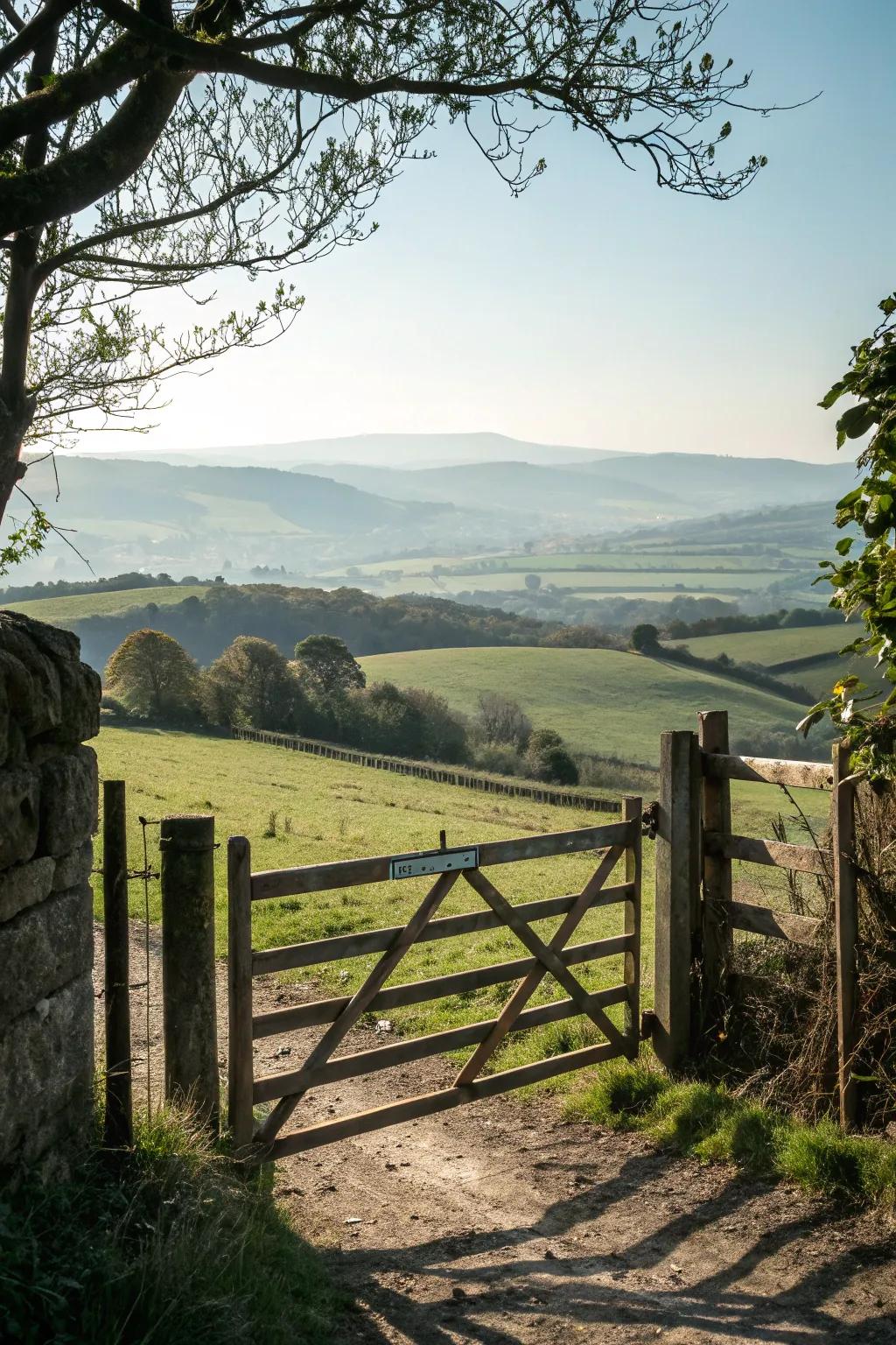 Farm gate designed to showcase the landscape beyond.