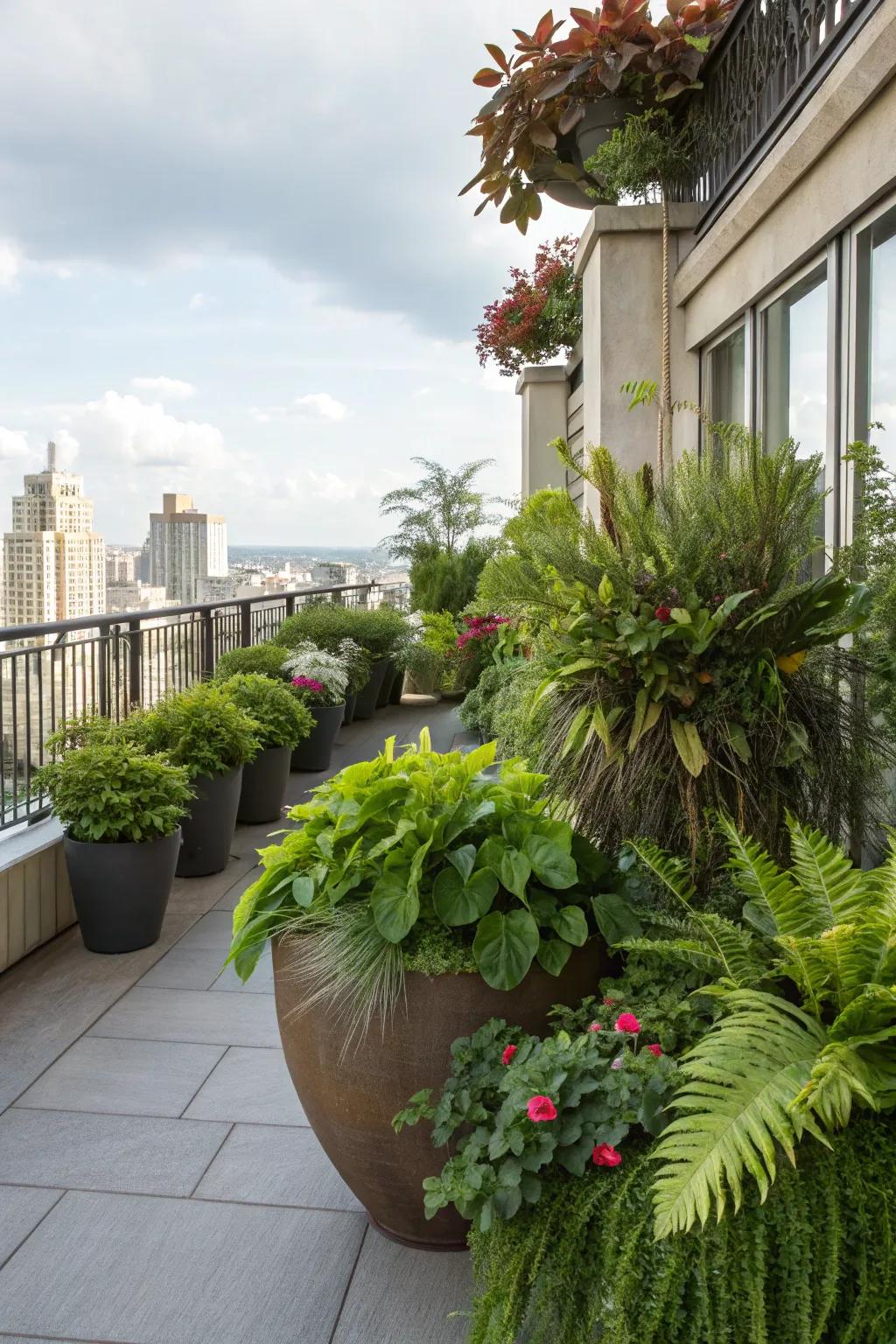 Transform your balcony into a lush oasis with large planters.