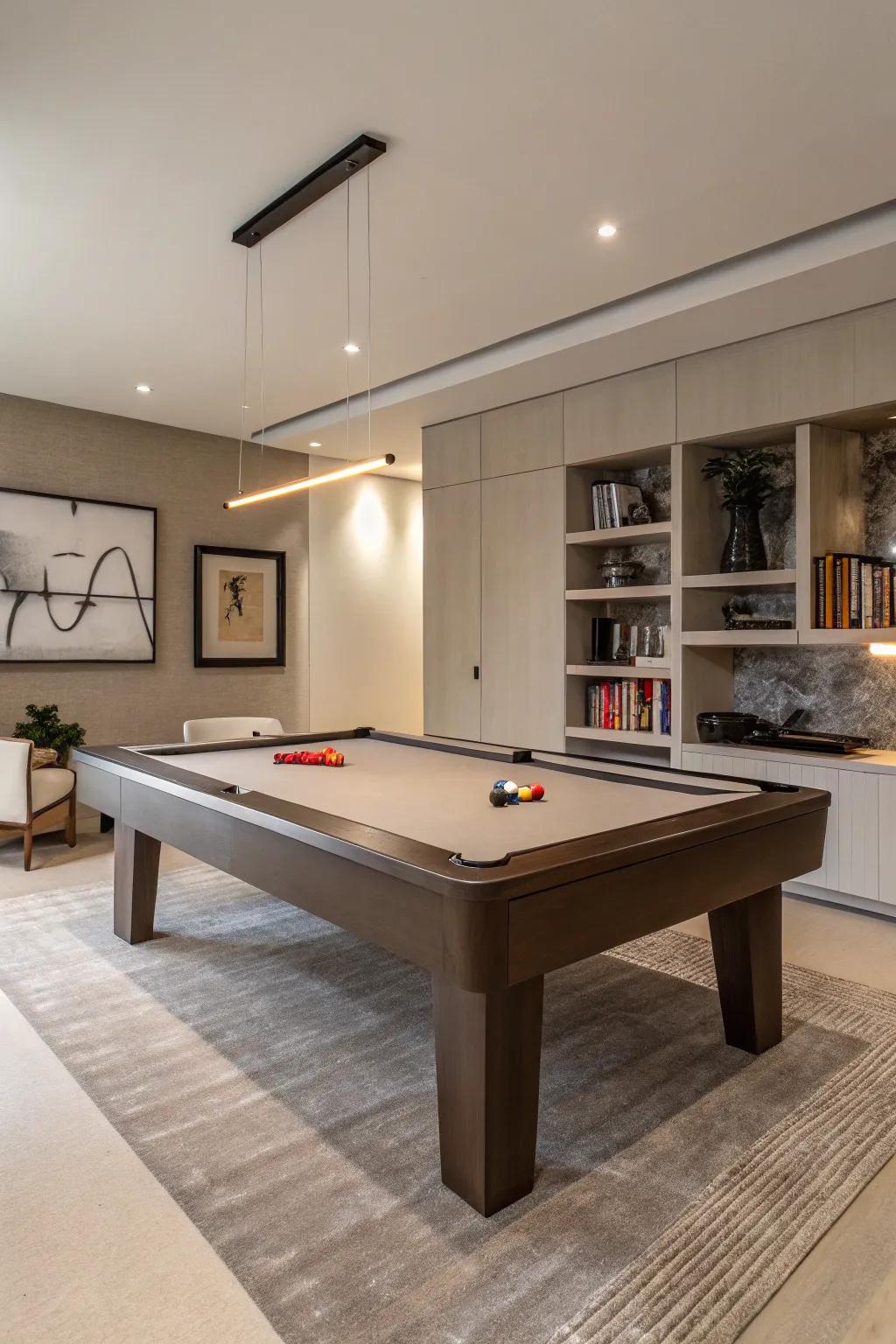 Sleek pool table with minimalist design and clean lines.