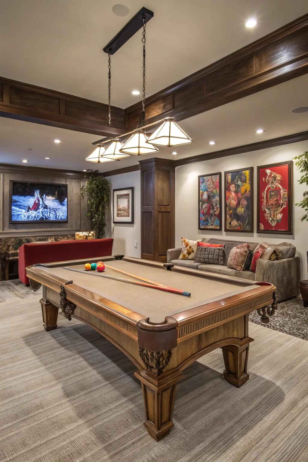 Pool table featuring personalized finishes and graphics.