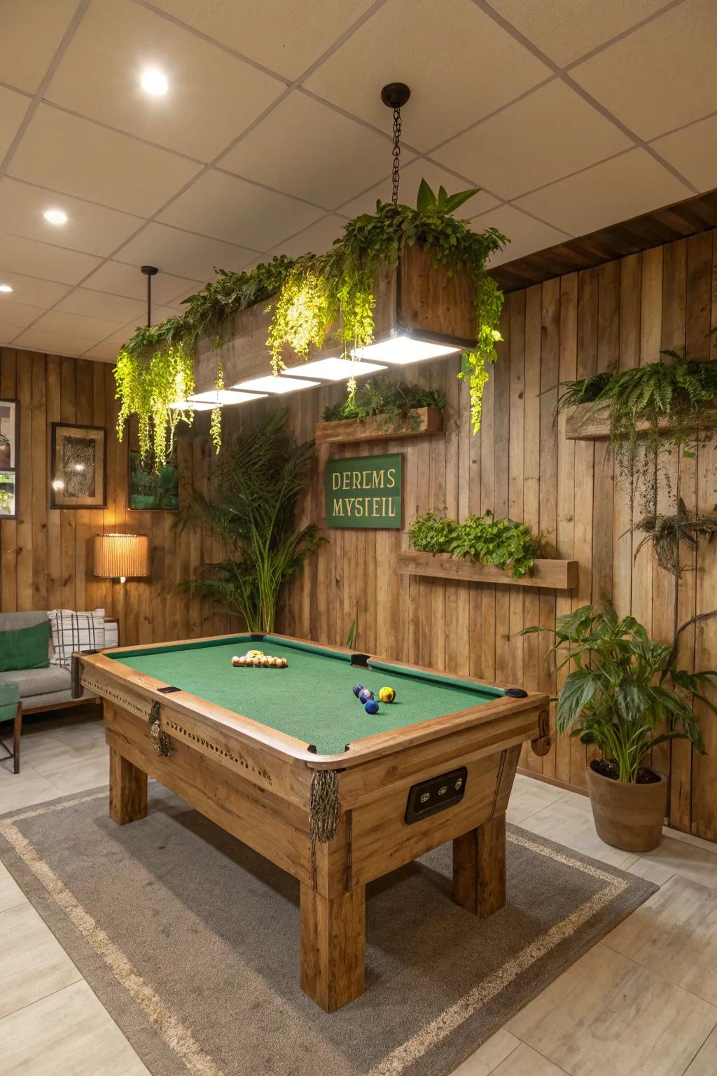 Eco-conscious pool table design utilizing sustainable materials.