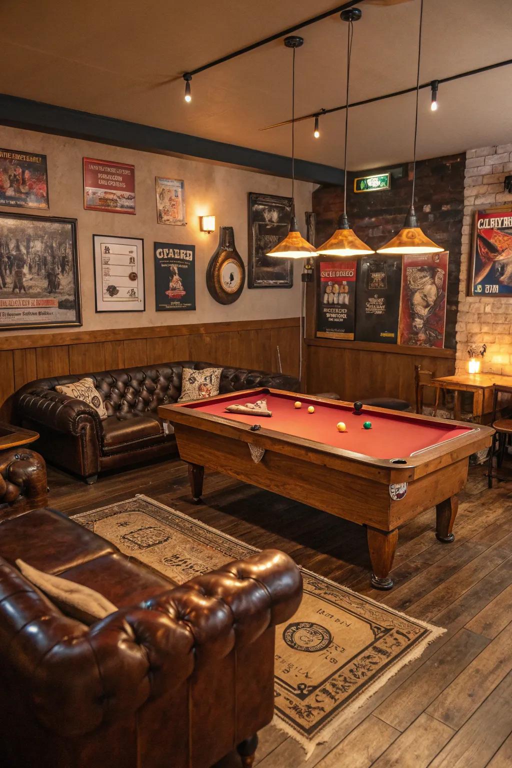 Pool table featuring a rich vintage-style frame.