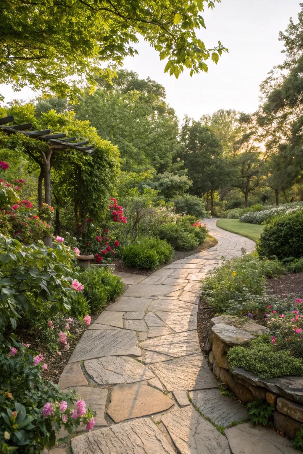 Stone pathways blend beauty and practicality in garden design.