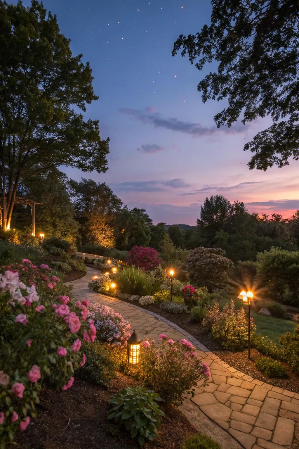 Garden lighting enhances beauty and extends outdoor enjoyment.
