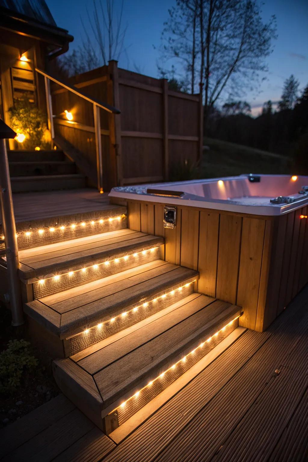 Add safety and ambiance with LED-lit hot tub steps.