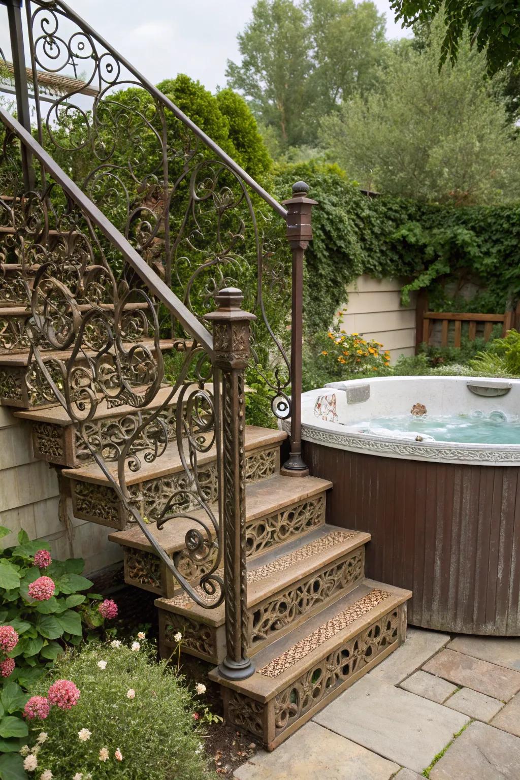 Bring timeless elegance with vintage-inspired iron steps.