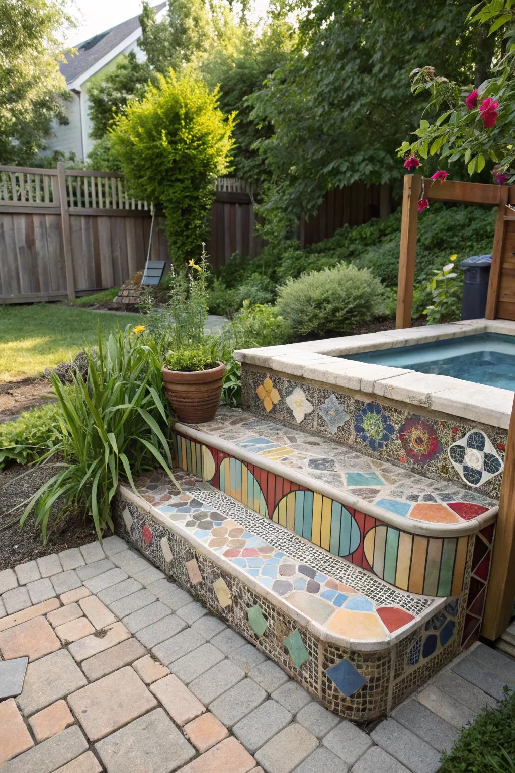 Express your creativity with artistic mosaic steps.