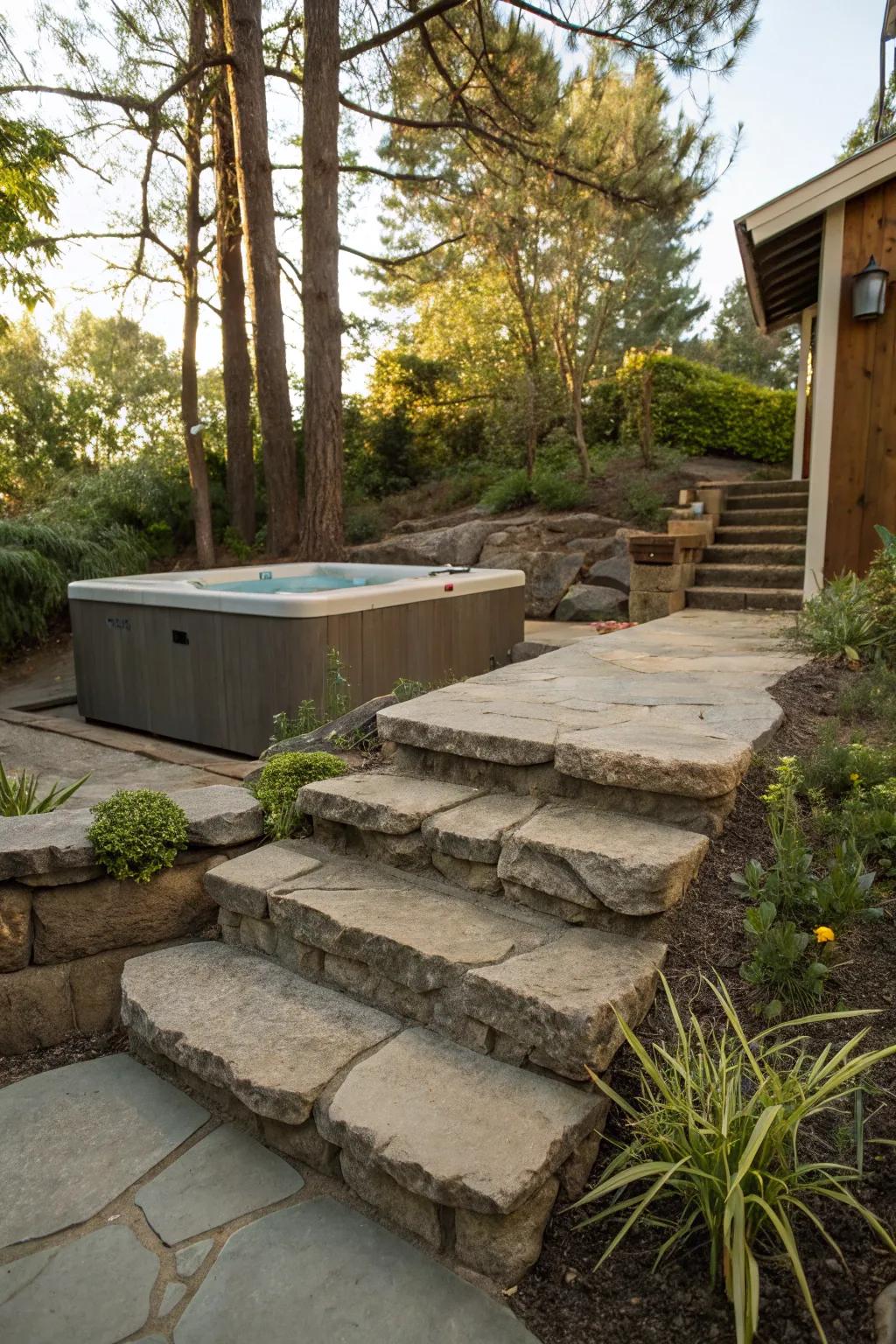 Bring elegance to your yard with stone finish steps.