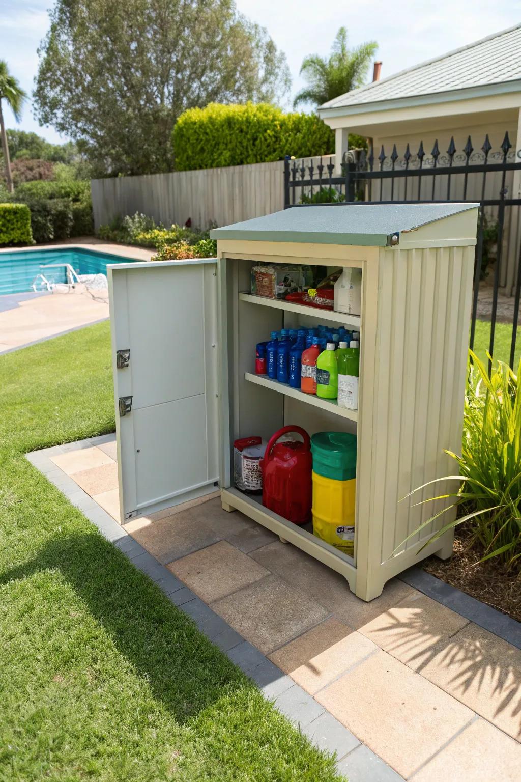 Safe storage solutions for a family-friendly pool area.