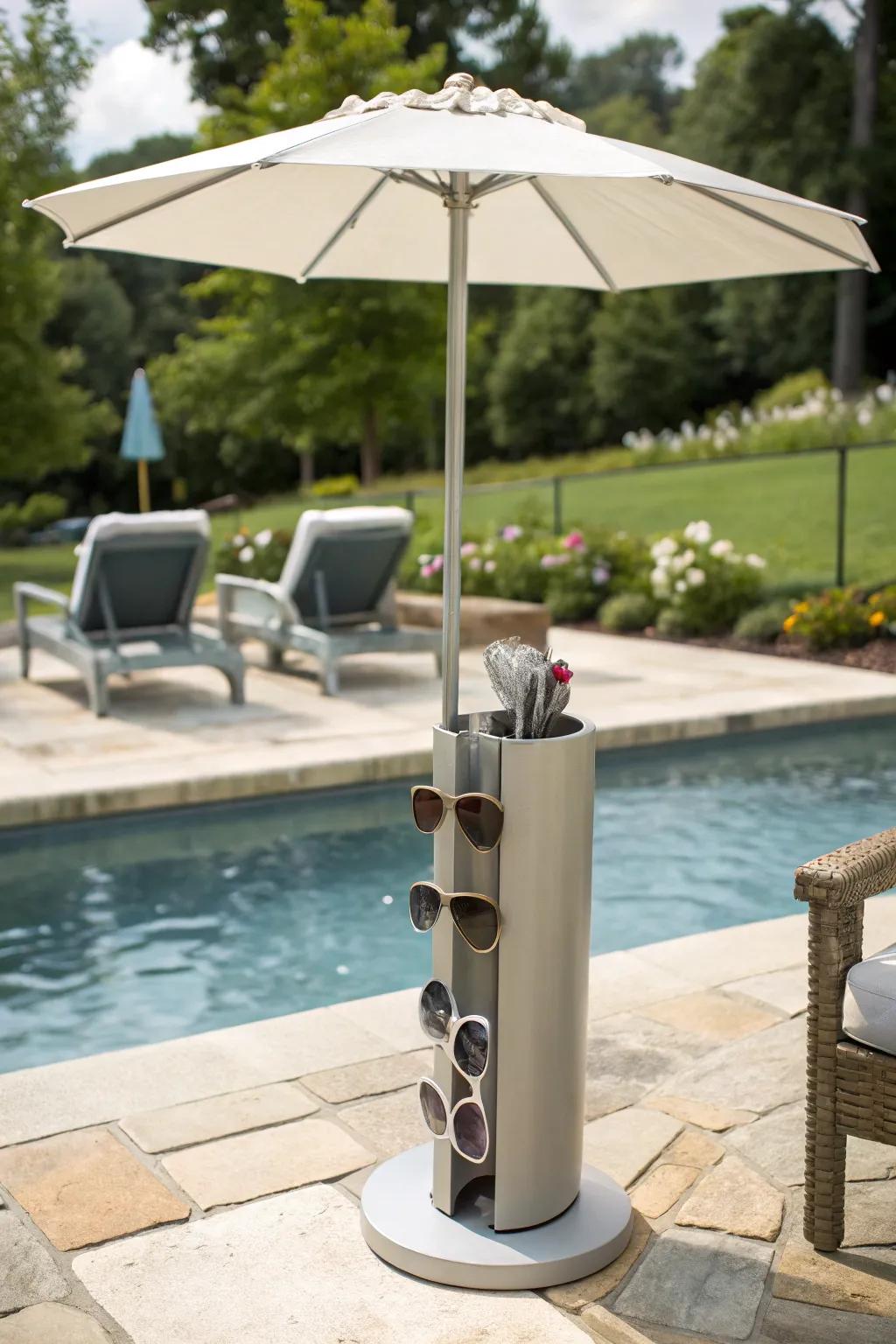 Functional umbrella stand with extra storage.