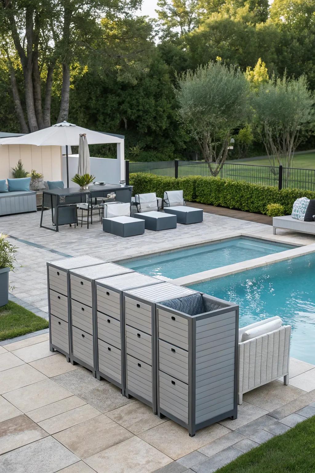 Flexible modular storage for tailored poolside solutions.