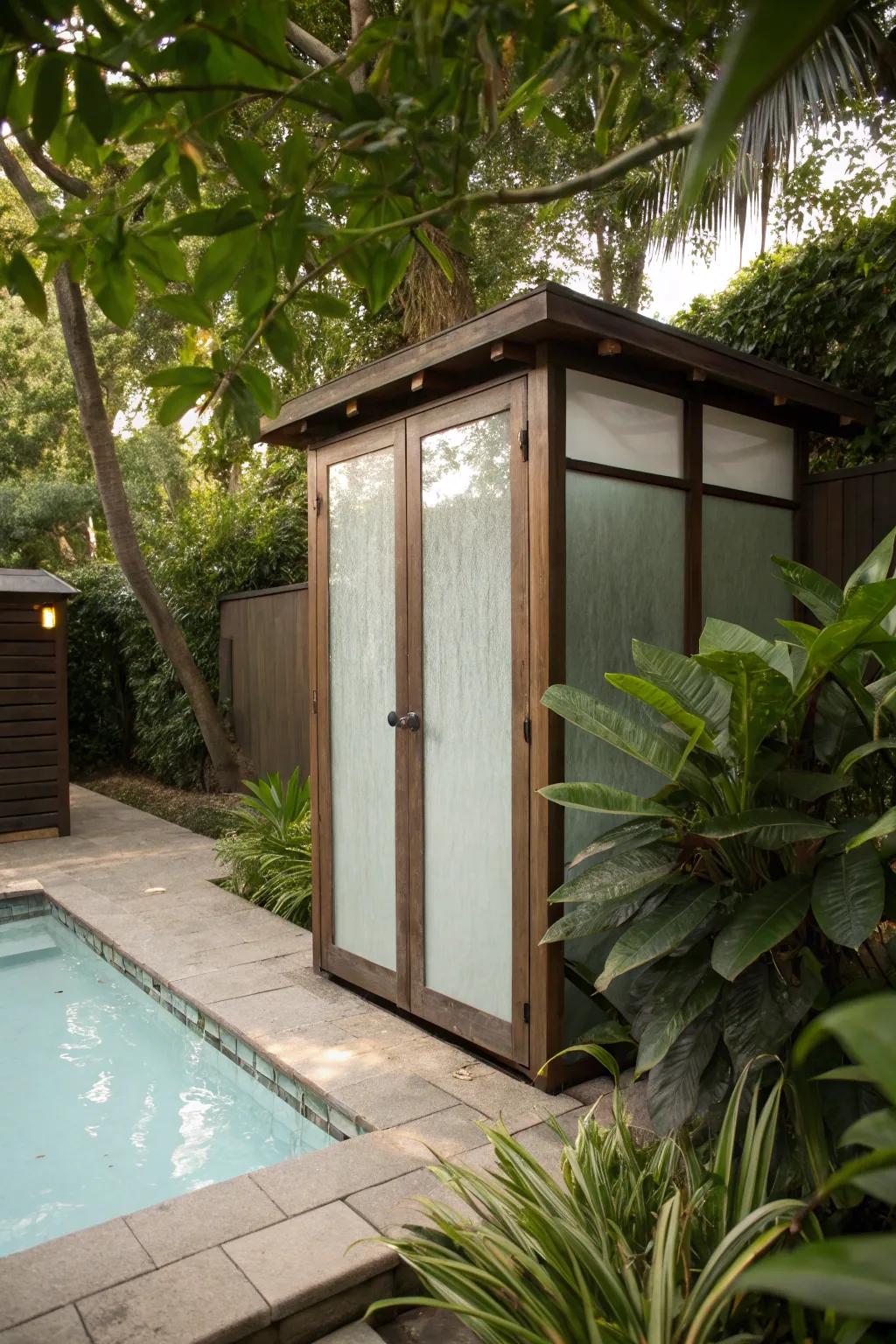 A design focused on privacy creates a comfortable and secure poolside experience.