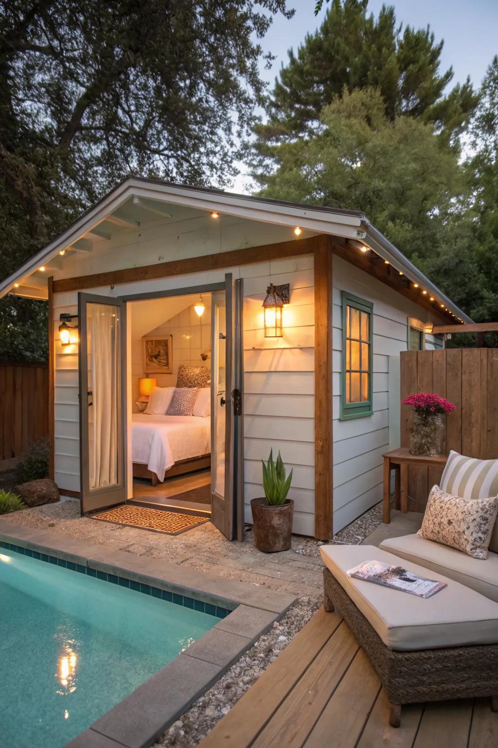 A guest house by the pool offers comfort and convenience for visitors.