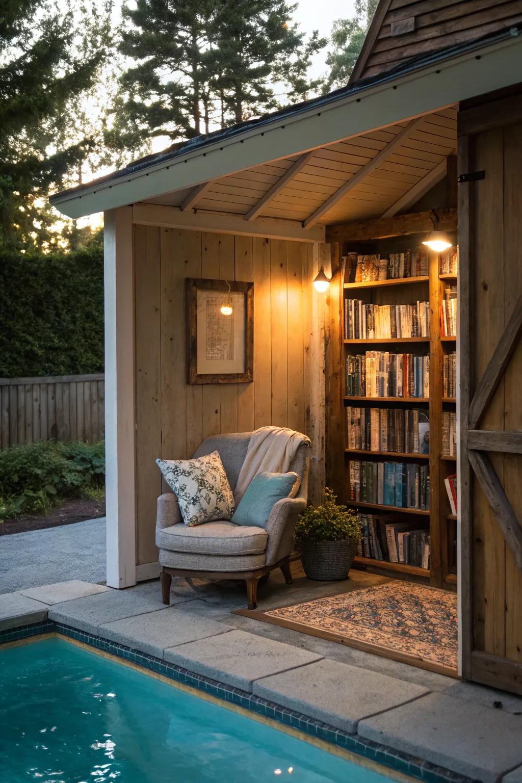 A reading nook transforms your outhouse into a peaceful escape.