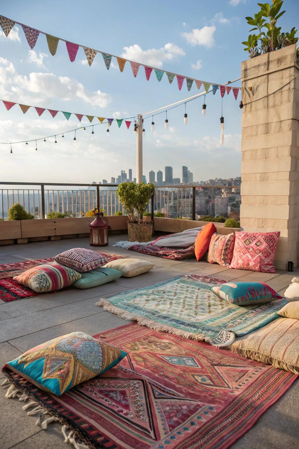 Textiles add comfort and color to your rooftop.