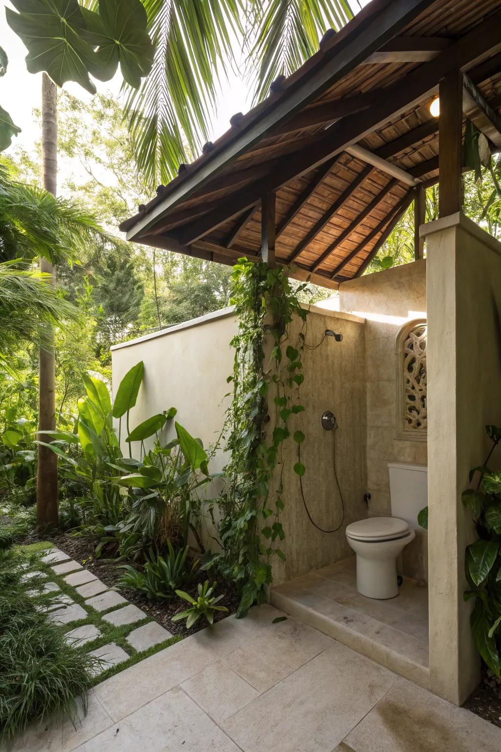 Open-air bathrooms bringing nature indoors.