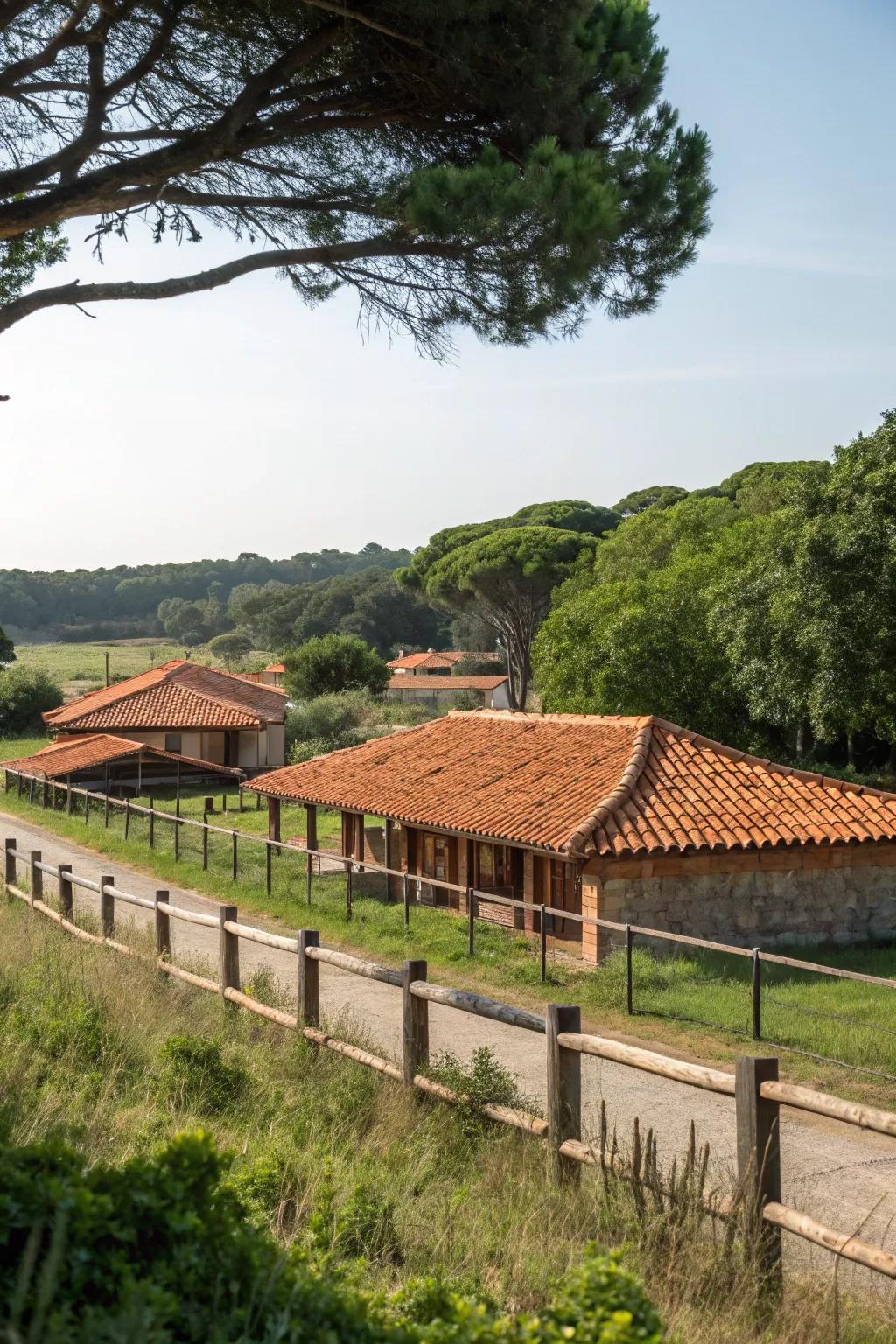 Terracotta tiles bring a cohesive, earthy feel.