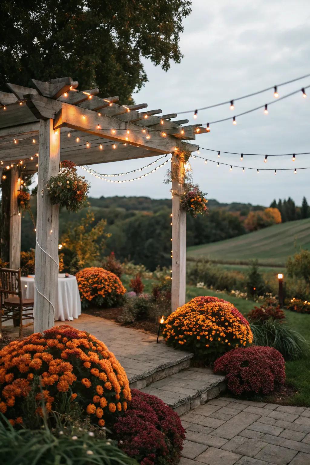 String lights add a magical glow to garden evenings.