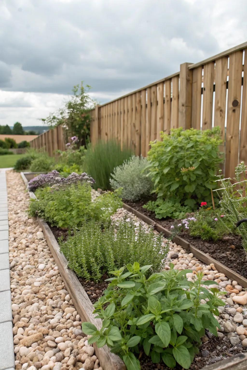 A gravel garden where edible plants thrive.