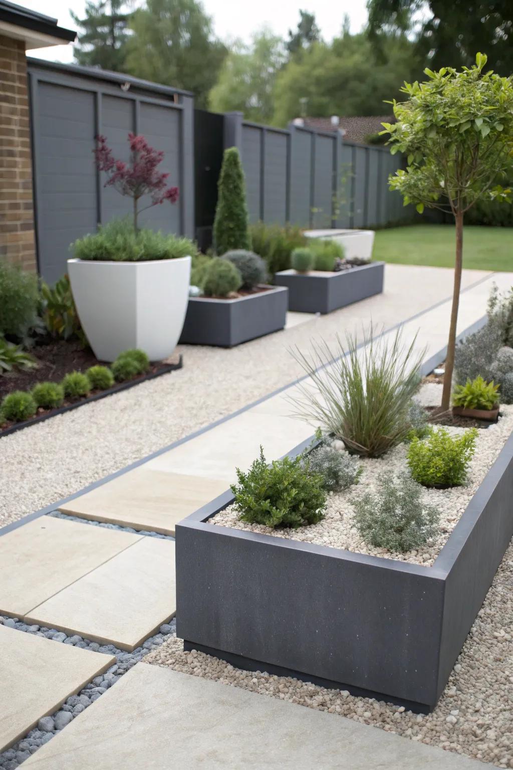 A modern minimalist gravel garden with clean design.