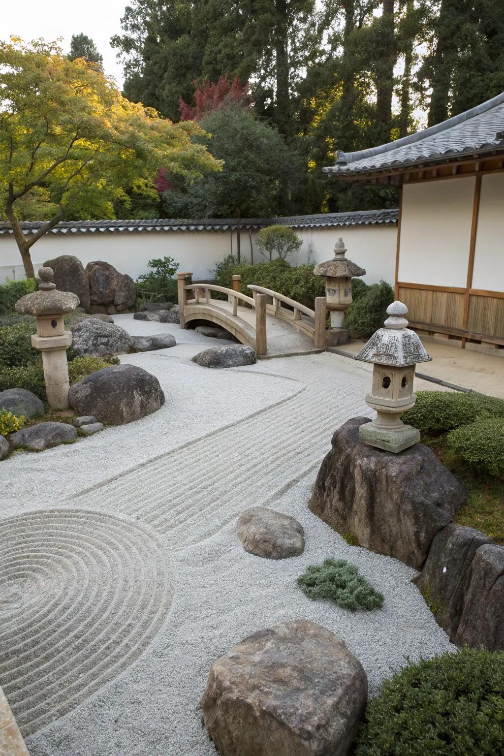 A tranquil Zen space in a gravel garden.